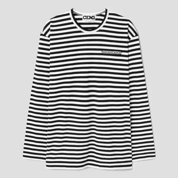 CDG Patch Long Sleeved Stripe - Black_White