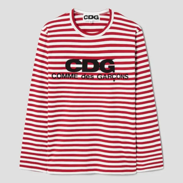 CDG Patch Long Sleeved Stripe - Red_White