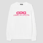 CDG Pink Logo Long Sleeve - White