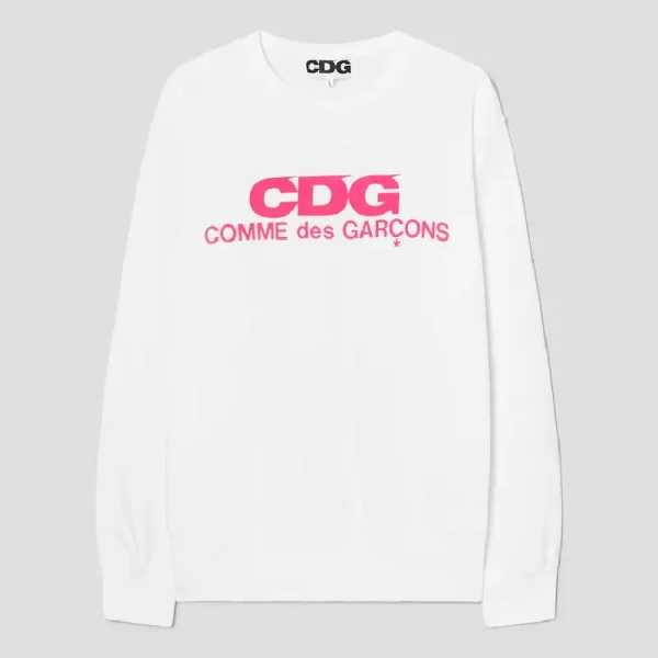 CDG Pink Logo Long Sleeve - White