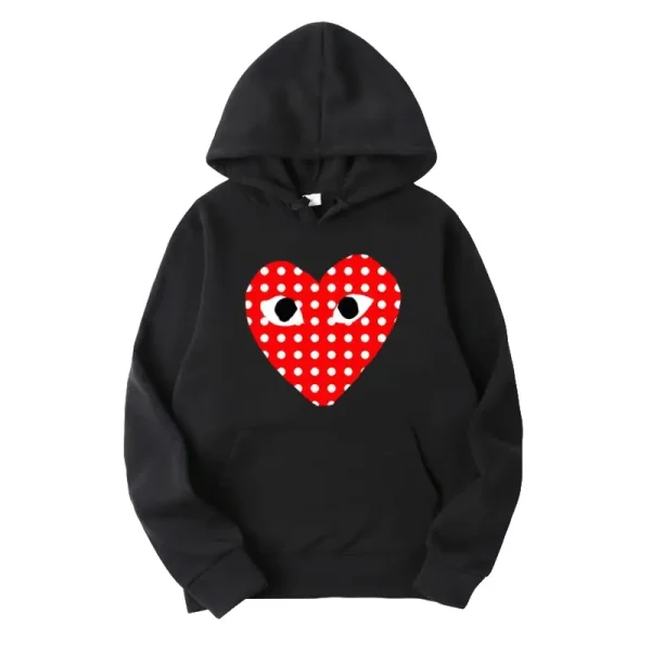 CDG White Dotted Big Heart Hoodie - Black