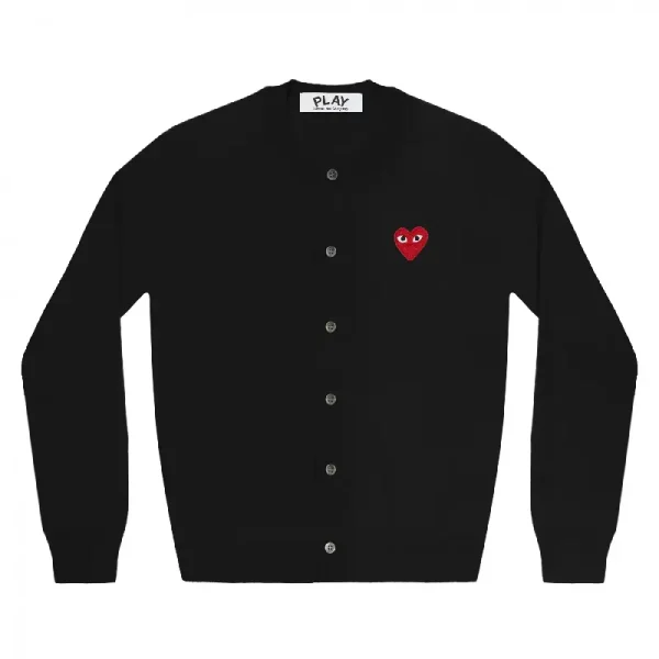 PLAY CDG Round Neck Cardigan Red Emblem - Black
