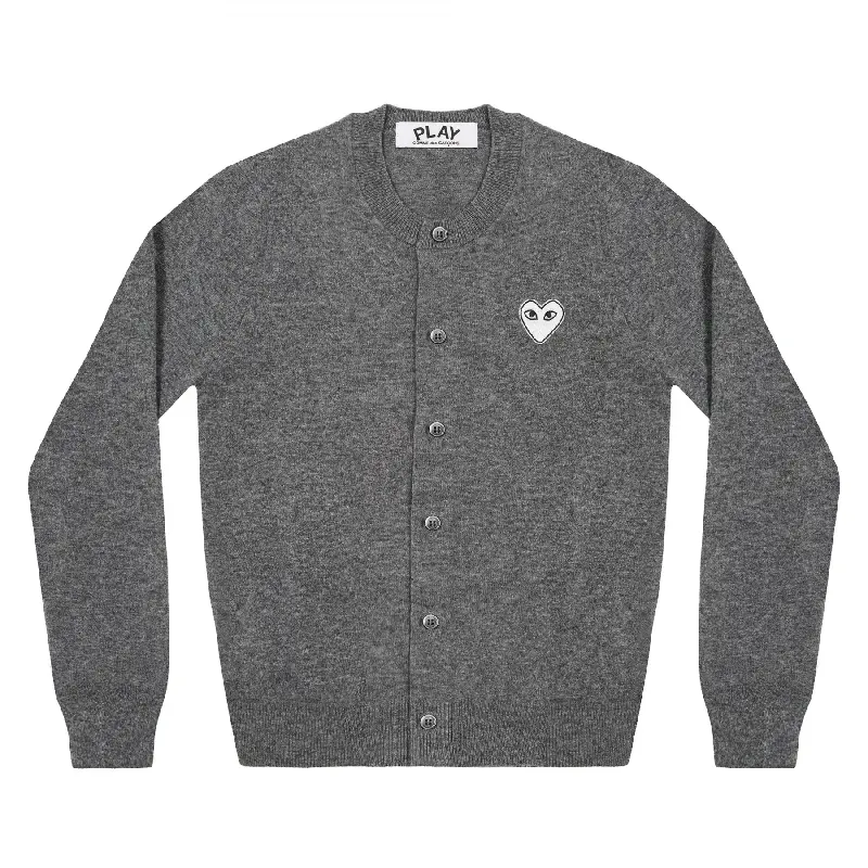 PLAY CDG Round Neck Cardigan White Heart - Dark Grey PLAY CDG Round Neck Cardigan White Heart - Dark Grey