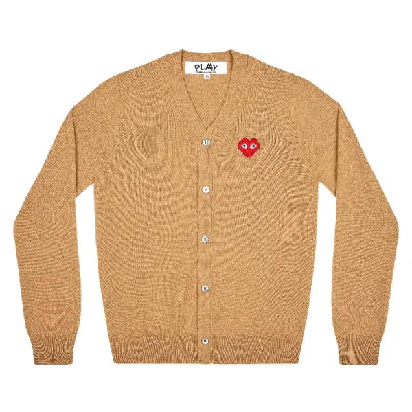 PLAY CDG V-Neck Cardigan Invader Emblem - Beige