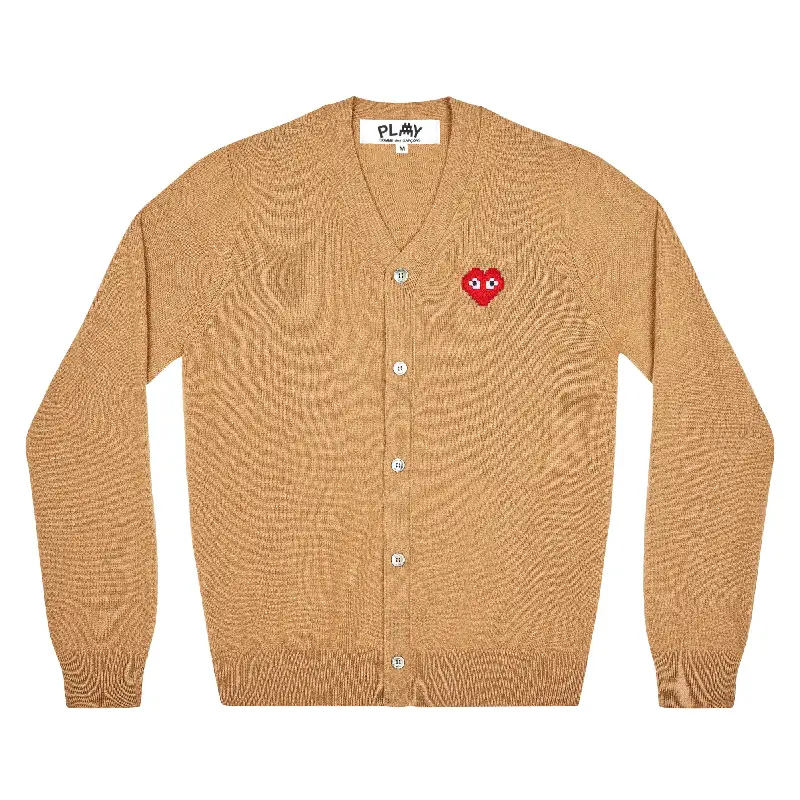 PLAY CDG V-Neck Cardigan Invader Emblem - Beige PLAY CDG V-Neck Cardigan Invader Emblem - Beige