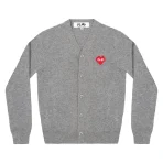 PLAY CDG V-Neck Cardigan Invader Emblem - Grey