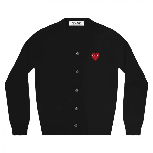 PLAY CDG V-Neck Cardigan Red Emblem - Black