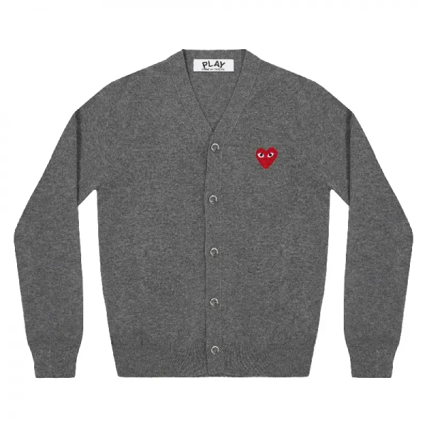 PLAY CDG V-Neck Cardigan Red Emblem - Grey