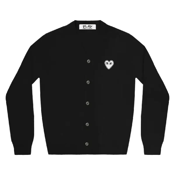 PLAY CDG V-Neck Cardigan White Heart Black
