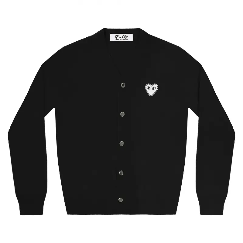 PLAY CDG V-Neck Cardigan White Heart Black PLAY CDG V-Neck Cardigan White Heart Black