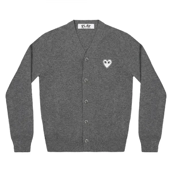 PLAY CDG V-Neck Cardigan White Heart - Dark Grey