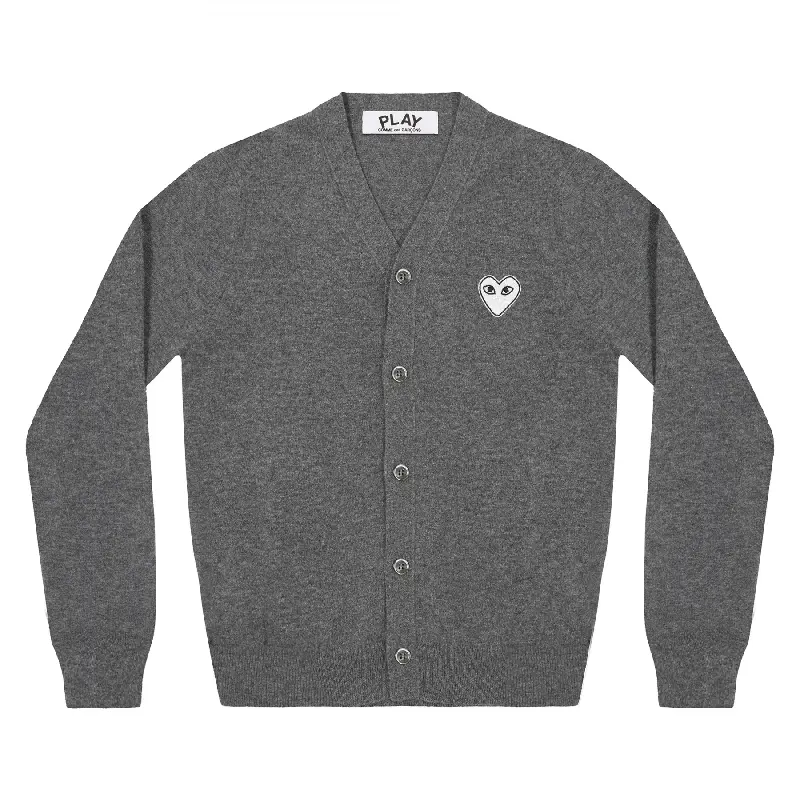 PLAY CDG V-Neck Cardigan White Heart - Dark Grey PLAY CDG V-Neck Cardigan White Heart - Dark Grey