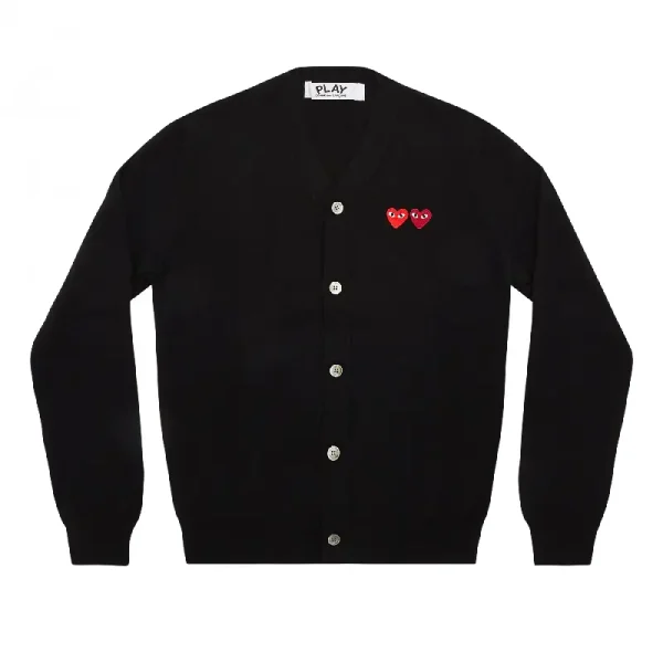 PLAY CDG V-Neck Cardigan with Double Emblems - Black
