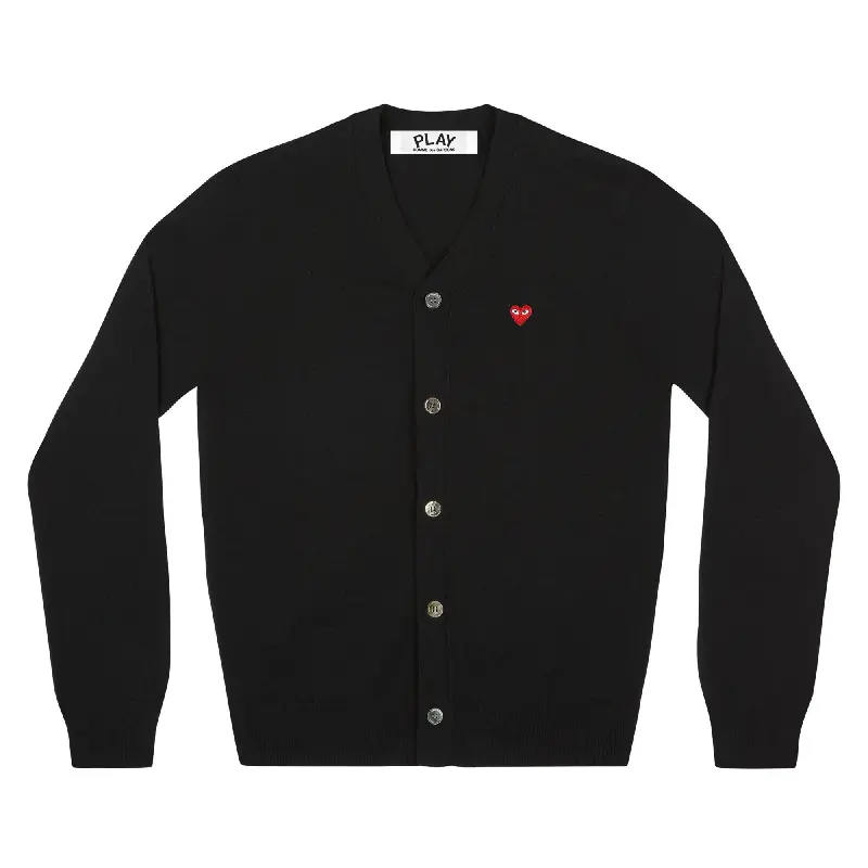 PLAY CDG V-Neck Cardigan with Small Red Heart - Black PLAY CDG V-Neck Cardigan with Small Red Heart - Black