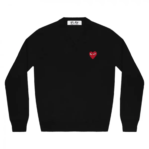 PLAY CDG V-Neck Pullover Red Emblem - Black