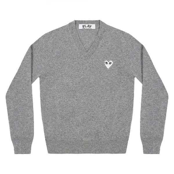PLAY CDG V-Neck Pullover White Heart - Grey