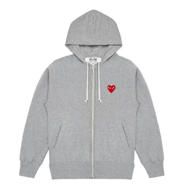 Play CDG Multi Logo Zip Hoodie – Grey
