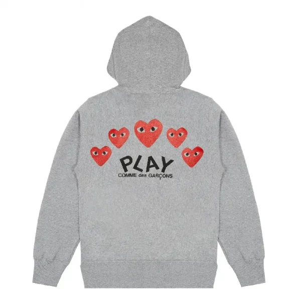 Play CDG Multi Logo Zip Hoodie – Grey Back