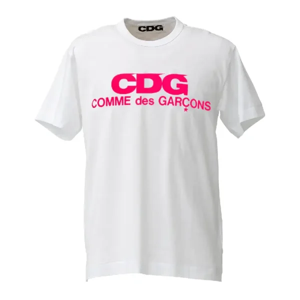 White CDG T-Shirt Pink Logo
