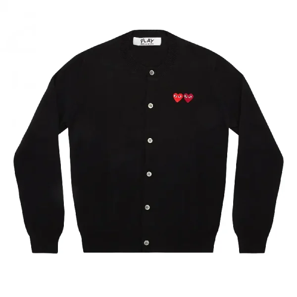PLAY CDG Round Neck Cardigan Double Heart - Black