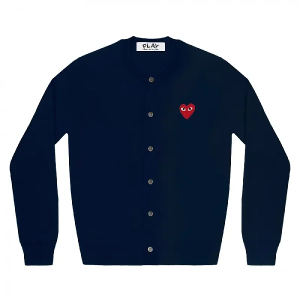 PLAY CDG Round Neck Cardigan Red Emblem - Navy