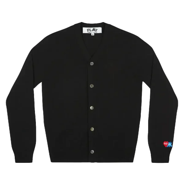 PLAY CDG V-Neck Cardigan Invader Red Heart - Black