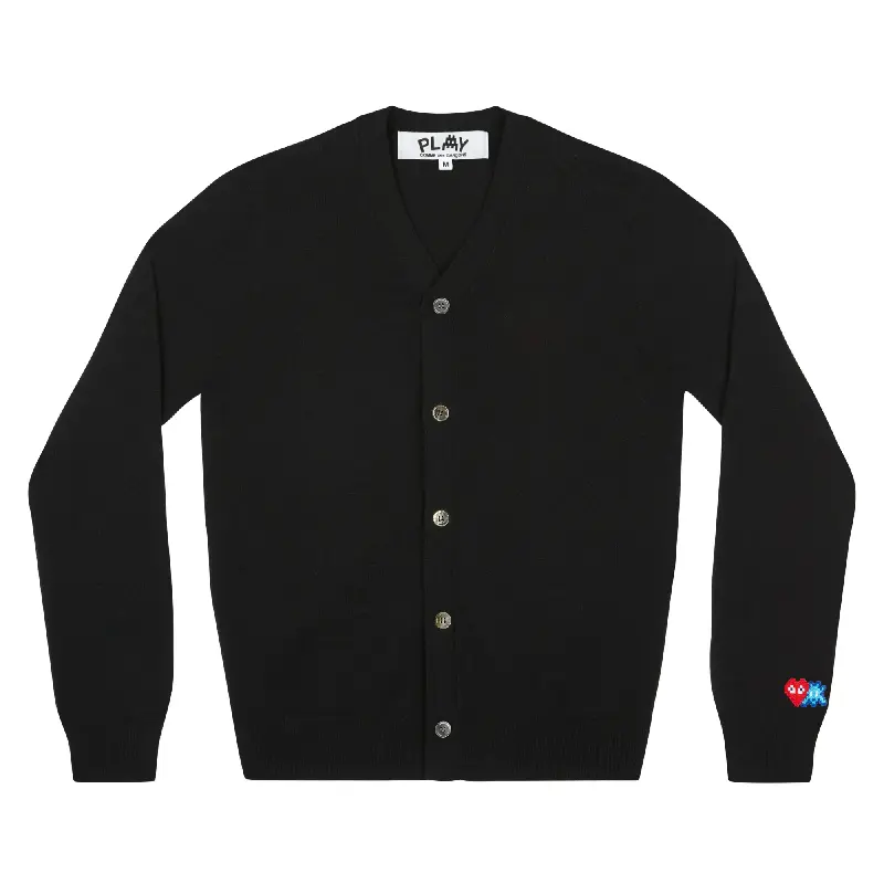 PLAY CDG V-Neck Cardigan Invader Red Heart - Black PLAY CDG V-Neck Cardigan Invader Red Heart - Black