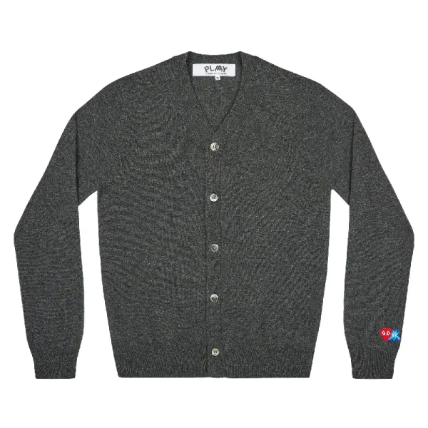 PLAY CDG V-Neck Cardigan Invader Red Heart - Grey