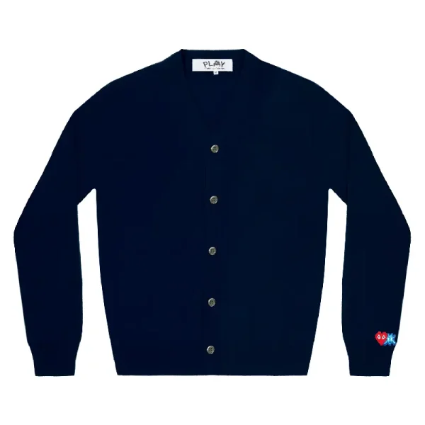 PLAY CDG V-Neck Cardigan Invader Red Heart - Navy