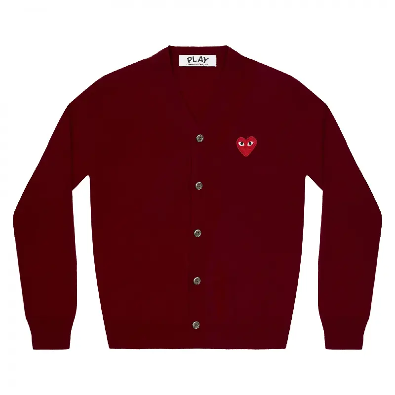 PLAY CDG V-Neck Cardigan Red Heart - Burgundy PLAY CDG V-Neck Cardigan Red Heart - Burgundy