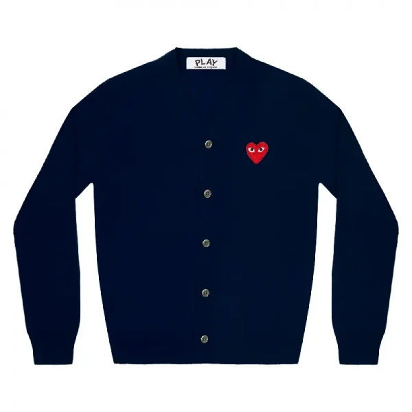 PLAY CDG V-Neck Cardigan Red Heart - Navy