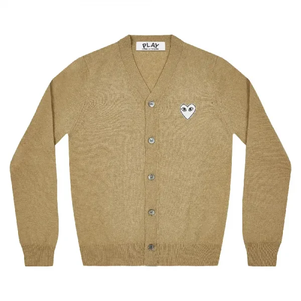 PLAY CDG V-Neck Cardigan White Heart - Camel