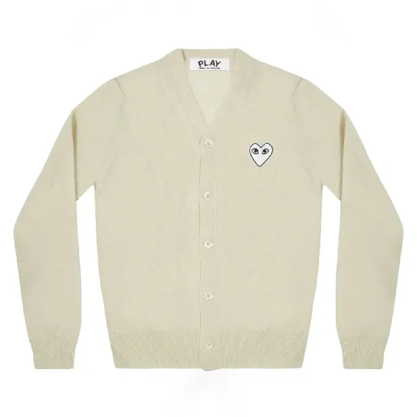 PLAY CDG V-Neck Cardigan White Heart - Off White
