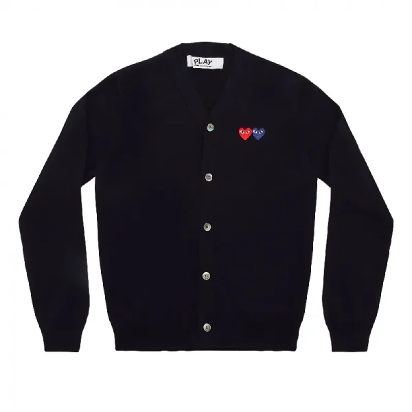 PLAY CDG V-Neck Cardigan with Double Heart - Navy