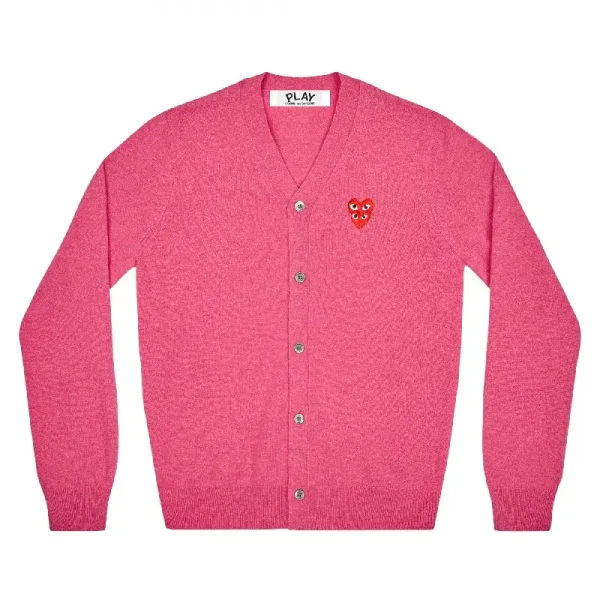 PLAY CDG V-Neck Cardigan with Red Family Heart - Pink