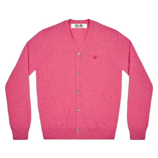 PLAY CDG V-Neck Cardigan with Small Red Heart - Pink