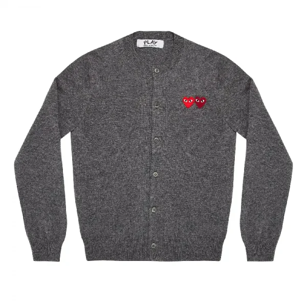 PLAY CDG Women's Cardigan with Double Heart - Grey